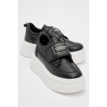 Ccway Cırtlı Taşlı Kadın Spor Ayakkabı Siyah Beyaz