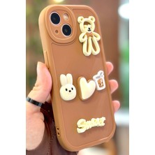 Vip Case iPhone 14 Ayıcık Desenli Sevimli 3 Boyutlu Tatlı Şirin Kamera Korumalı Silikon Shape Kılıf