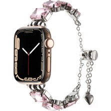 Mobicas Apple Watch Uyumlu 7 (45MM) Için Taşlı Bileklik Görünümlü Metal KORDON-115 Rose Pembe