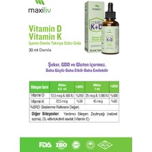 Maxiliv D3 & K2 Damla 1000 IU | D Vitamini & K Vitamini İçeren Takviye | 30 ml |
