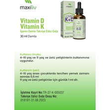 Maxiliv D3 & K2 Damla 1000 IU | D Vitamini & K Vitamini İçeren Takviye | 30 ml |
