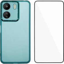 4U Sky Anti-Düşen Telefon Kılıfı Xiaomi Poco C65 4g Tpu Kılıf Temperli Cam-Şeffaf Yeşil ile Elektroliz Çerçeve (Yurt Dışından)