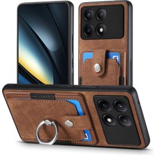 4U Sky Anti-Düşen Telefon Kılıfı Için Xiaomi Poco F6 Pro Retro Kılıf Halka Tutucu Kickstand Deri + Tpu Kaymaz Koruyucu Kapak Kart Yuvaları-Kahverengi (Yurt Dışından)