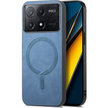 4U Sky Anti-Düşen Telefon Kılıfı Için Xiaomi Poco X6 Pro 5g Deri Arka Kılıf Magsafe Cilt-Dokunmatik Telefon Kapak-Mavi ile Uyumlu (Yurt Dışından)