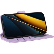 4U Sky Anti-Düşen Telefon Kılıfı Için Xiaomi Poco X6 Pro 5g Kılıf Cüzdan Eşkenar Dörtgen Deri Telefon Kapak ile Omuz Askısı Bilek Kayışı-Açık Mor (Yurt Dışından)