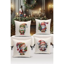 Bertille Home Yılbaşı Serisi Çift Tarafı Dijital Baskılı  4'lü Kırlent Kılıfı Seti (Christmas Noel Cushion Cover)