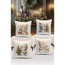 Bertille Home Yılbaşı Serisi Çift Tarafı Dijital Baskılı  4'lü Kırlent Kılıfı Seti (Christmas Noel Cushion Cover)