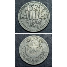 Escoines Koleksiyon 1936 10KURUŞ (Rr) Nadir Çıkar Çt/çt+ Eski Yerli Madeni Para ( 10 Kuruş (1936) )