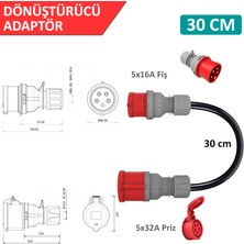 Hgsşarj 5X32A Priz(Kapaklı), 5X16A Fiş Dönüştürücü Adaptör. Elektrikli Araç Şarj Istasyonu Dönüştürücü Adaptör