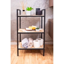 Mudesa Metal Ahşap Dekoratif Banyo Rafı 3 Raflı Açık Banyo Dolabı Havluluk Sabunluk Çok Amaçlı Organizer