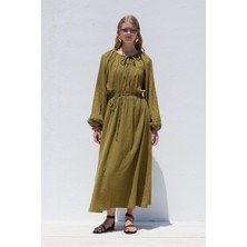 Manuka Bağlama Detaylı Muslin Elbise Yeşil