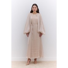 Manuka Geniş Kol Detaylı Elbise Bej