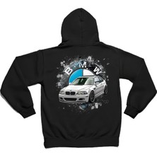 Swozz Bmw E46 Ön ve Sırt Baskılı 3 Iplik Kalın Kışlık Özel Tasarım Unisex Oversize Sweatshirt Hoodie