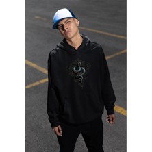 Swozz Yılan Baskılı Unisex Oversize Sweatshirt 3 Iplik Kalın Kışlık Özel Tasarım Hoodie