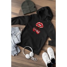 Swozz Cherry Baskılı 3 Iplik Kalın Kışlık Özel Tasarım Kadın Sweatshirt Hoodie