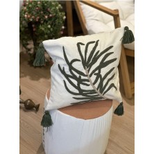 Bugi Home Collection Tekli Punch Işlemeli Nakışlı Yeşil Temalı Dekoratif Kırlent Kılıfı