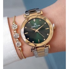 Daniel Klein Yeni Model Kesme Camlı Çelik Bilezik Altın/metalik Yeşil Kadran Kadın Kol Saati + Bileklik