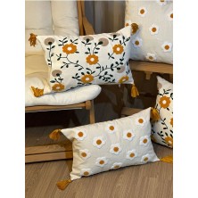 Bugi Home Collection 4’lü Punch Işlemeli Nakışlı Çiçek Desenli Dekoratif Kırlent Kılıfı Panç