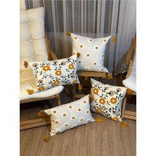Bugi Home Collection 4’lü Punch Işlemeli Nakışlı Çiçek Desenli Dekoratif Kırlent Kılıfı Panç