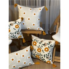 Bugi Home Collection 4’lü Punch Işlemeli Nakışlı Çiçek Desenli Dekoratif Kırlent Kılıfı Panç