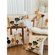 Bugi Home Collection 4’Lü Punch Işlemeli Premium Nakışlı Dal Çiçek Temalı Dekoratif Kırlent Kılıfı