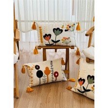 Bugi Home Collection 4’Lü Punch Işlemeli Premium Nakışlı Dal Çiçek Temalı Dekoratif Kırlent Kılıfı