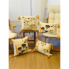 Bugi Home Collection 4’lü Punch Işlemeli Premium Nakışlı Dal Çiçek Temalı Dekoratif Kırlent Kılıfı