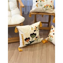 Bugi Home Collection 4’lü Punch Işlemeli Premium Nakışlı Dal Çiçek Temalı Dekoratif Kırlent Kılıfı
