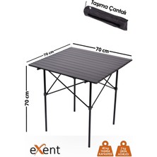 Exent Full-Alüminyum Kamp Masası, Piknik Masası-Yanmaz-Kırılmaz-Çok Hafif-70 cm