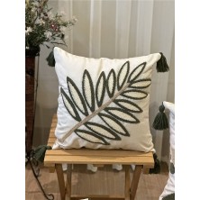 Bugi Home Collection Tekli Punch Işlemeli Nakışlı Dekoratif Yeşil Temalı Kırlent Kılıfı