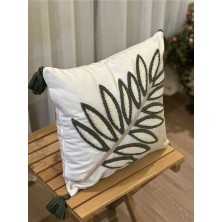 Bugi Home Collection Tekli Punch Işlemeli Nakışlı Dekoratif Yeşil Temalı Kırlent Kılıfı