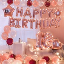 Store Çıtıpıtıstore Lüks 18 Yaş Happy Birthday Doğum Günü Balon Seti Pembe Renk 18 Adet