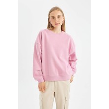 DeFacto Coool Oversize Geniş Kalıp Bisiklet Yaka Kalın Basic Düz Sweatshirt A4177AX24WN