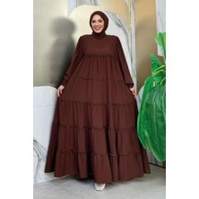 Bym Fashion Katlı Salaş Elbise 6023 Kahverengi