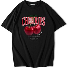 BRZ Collection Unisex Oversize Cherries T-Shirt Siyah
