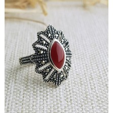 Canka Akik Taşlı Mekik Gümüş Yüzük