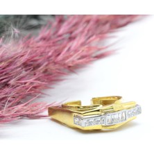 Canka Baget Taşlı Altın Kaplama Köşeli Tasarım Gümüş Yüzük