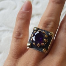 Canka Ametis Taşlı Tasarım Gümüş Yüzük