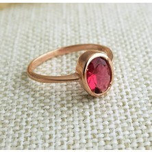 Canka Yakut Taşlı Oval Gümüş Yüzük