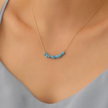 Nox Jewelry 14 Ayar Altın Kaplama Doğal Turkuaz Taşlı Bar Gümüş Kolye - Minimal Doğal Taş Kolye - CNS00555