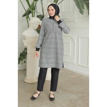 Armine Trend Yarım Fermuarlı Kolları Ribanalı Tunik Siyah 24KT416