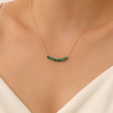 Nox Jewelry 925 Ayar Gümüş Değerli ve Doğal Malahit Taşlı Tasarım Kolye - CNS00552