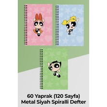 Anime Marketi Powerpuff Girls Tasarımlı 3 Adet A5 Spiralli Defter (Blossom - Bubbles ve Buttercup)