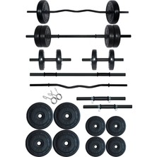 Fitset Vinyl 38 kg Z Barlı Halter Seti ve Dambıl Seti Ağırlık Fitness Seti 38 kg Siyah