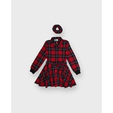 Genç Kız Düğmeli Oduncu Gömlek Elbise ve Toka