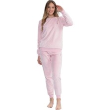 U.s Polo Assn. 17080 Kadın Uzun Kollu Welsoft Paçası Lastikli Pijama Takım-Pembe