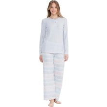 U.s Polo Assn. 17096 Kadın Delikli Polar Waffle Kumaş  Uzun Kollu Geniş Paça Pijama Takım-Grimelanj