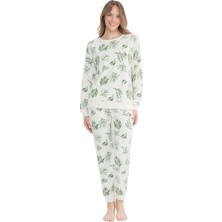 U.s Polo Assn. 17105 Kadın Yumoş Kumaş Yuvarlak Yaka Uzun Kollu Paçası Lastikli Pijama Takımı-Yeşil
