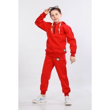 Go Veform Çocuk Üç Ip Şardonlu Kapüşonlu Kışlık Eşofman Takımı Kırmızı MRN51203