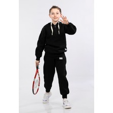 Go Veform Çocuk Üç Ip Şardonlu Kapüşonlu Kışlık Eşofman Takımı Siyah MRN51202